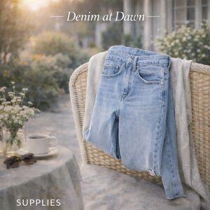 Supplies High Rise Slim Straight Distressed Jeans | Light Wash Raw Hem